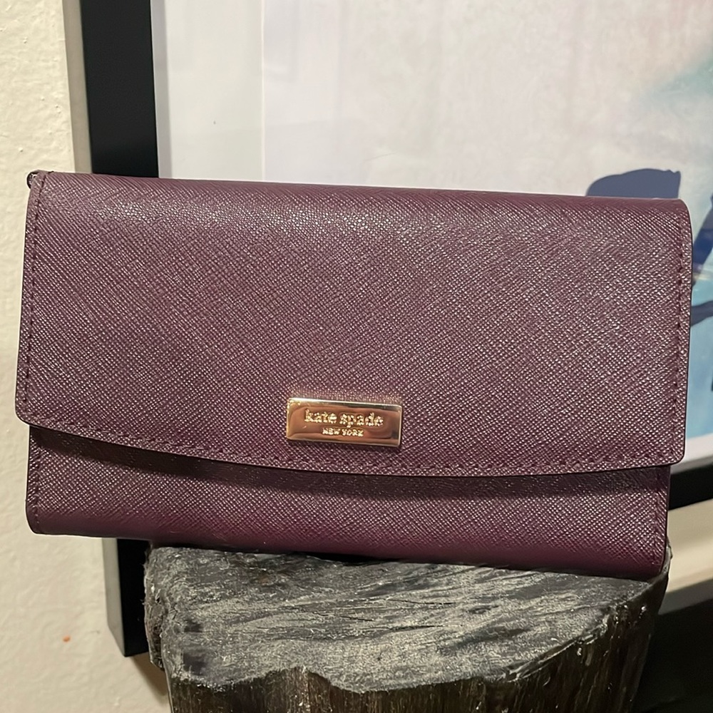 Eggplant Kate Spade wallet - 6in x 4in - keep in your purse or on its own